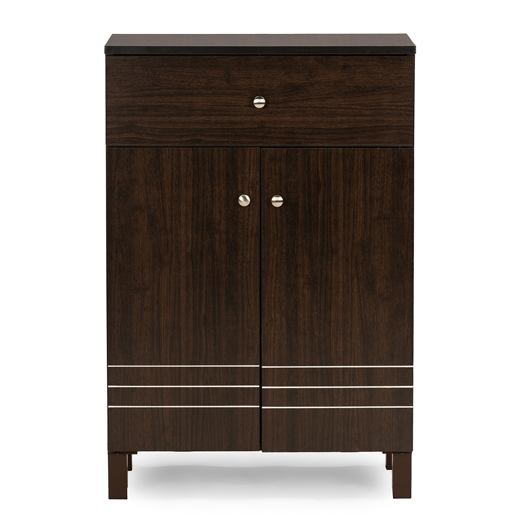 Baxton Studio Felda Dark Brown Modern Shoe Cabinet with 2 Doors and Drawer